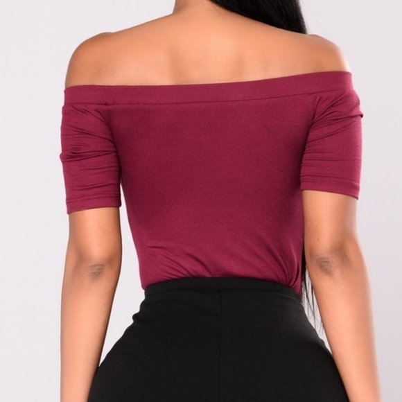 BURGUNDY OFF SHOULDER BODYSUIT - Picture 5 of 5